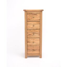 Cabinet Bits Trivento 5 Drawer Narrow Chest of Drawers Brass Knob in Natural