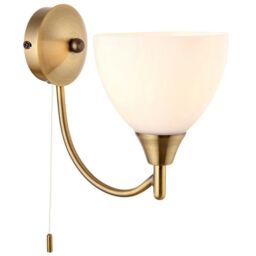 Loops Dimmable LED Wall Light Antique Brass & Frosted Glass Shade Curved Lamp Lighting in Clear