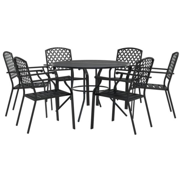 Berkfield Home Stackable Garden Chair Set 7 pcs Anthracite Powder-coated Steel in Black - image 1