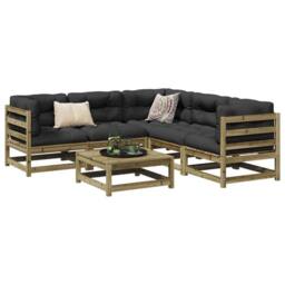 Berkfield Home 6 Piece Garden Sofa Set Impregnated Wood Pine in Brown - thumbnail 1