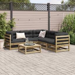Berkfield Home 6 Piece Garden Sofa Set Impregnated Wood Pine in Brown - thumbnail 3