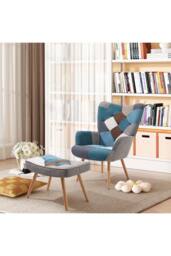 Living and Home Multicoloured Upholstered Wingback Armchair with Footstool - thumbnail 2