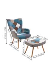 Living and Home Multicoloured Upholstered Wingback Armchair with Footstool - thumbnail 6
