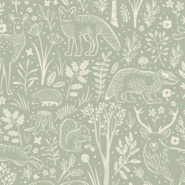 Grandeco Native Woodland Animals Nursery Textured Wallpaper in Green - Size: 1 Pack - image 1