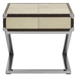 Orsina Genuine Hair-on Leather End Table, Mango Wood Cabinet, Small Side Table, Storage Bedside Table in Natural - thumbnail 4