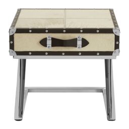 Orsina Genuine Hair-on Leather End Table, Mango Wood Cabinet, Small Side Table, Storage Bedside Table in Natural