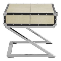 Orsina Genuine Hair-on Leather End Table, Mango Wood Cabinet, Small Side Table, Storage Bedside Table in Natural - thumbnail 3