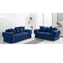 Furniture 786 Verona Scatter Back Plush Velvet 3+2 Seater Sofa Set in Mid Blue - thumbnail 1