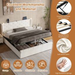 BTM Ottoman Velvet Storage Bed with USB & Reading Light in Light Beige - Size: King - thumbnail 7