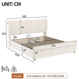 BTM Ottoman Velvet Storage Bed with USB & Reading Light in Light Beige - Size: King - thumbnail 9