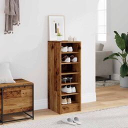 Berkfield Home Shoe Cabinet Old Wood 32x35x92 cm Engineered Wood in Brown - Size: 32 x 35 x 92 cm - thumbnail 3