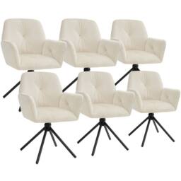 tectake Swivel Chair Lenia Set Of 6 - Velvet Cream/Black in Cream - Size: 6 Pack