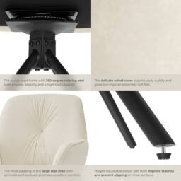 tectake Swivel Chair Lenia Set Of 6 - Velvet Cream/Black in Cream - Size: 6 Pack - thumbnail 5