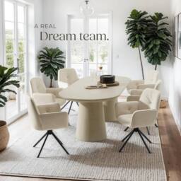 tectake Swivel Chair Lenia Set Of 6 - Velvet Cream/Black in Cream - Size: 6 Pack - thumbnail 8