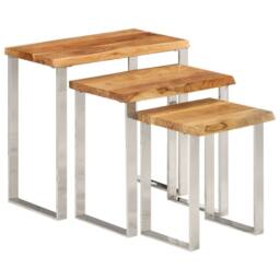 Berkfield Home Nesting Tables 3 pcs with Live Edge Solid Wood Acacia in Brown - thumbnail 1