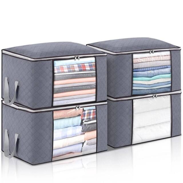 Havendro 4Pcs Clothes Storage Bags Zipped Underbed Wardrobe Boxes in Grey - image 1