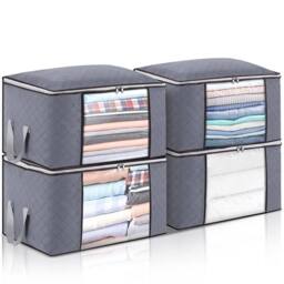 Havendro 4Pcs Clothes Storage Bags Zipped Underbed Wardrobe Boxes in Grey - thumbnail 1