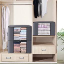 Havendro 4Pcs Clothes Storage Bags Zipped Underbed Wardrobe Boxes in Grey - thumbnail 4