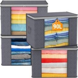 Havendro 4Pcs Clothes Storage Bags Zipped Underbed Wardrobe Boxes in Grey - thumbnail 3