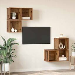 Berkfield Home TV Cabinet Set 4 pcs Old wood 37 x 37 x 72 cm Engineered wood in Brown - thumbnail 4