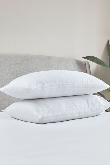 Catherine Lansfield '200 Thread Count Hotel Satin Stripe' Cotton Pillow Pair in White - image 1