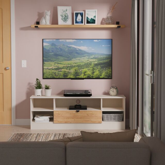 Ready Assembled 2 U Norway Wide 1 Drawer TV & Media Unit (Ready Assembled) in Beige - image 1