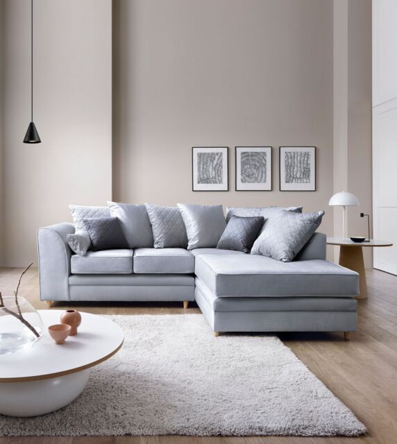Abakus Direct Chicago Spill-Proof Velvet Right Hand Facing Corner Sofa in Light Blue - image 1