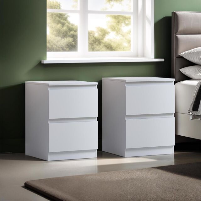FWStyle Matt White Set Of 2 Bedside Table Chest Scratch Resistant Deep Drawer - image 1