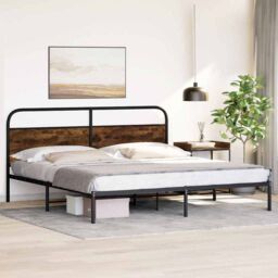 Berkfield Home Metal Bed Frame without Mattress Smoked Oak 200x200 cm in Brown - thumbnail 4