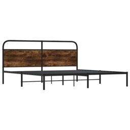 Berkfield Home Metal Bed Frame without Mattress Smoked Oak 200x200 cm in Brown - thumbnail 3