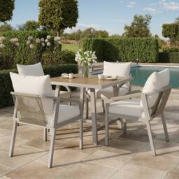 BTM 4 Seater Garden Dining Set Patio Furniture Rope Chairs Table Set in Beige - thumbnail 3