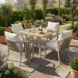 BTM 4 Seater Garden Dining Set Patio Furniture Rope Chairs Table Set in Beige - thumbnail 1