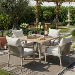 BTM 4 Seater Garden Dining Set Patio Furniture Rope Chairs Table Set in Beige - thumbnail 4