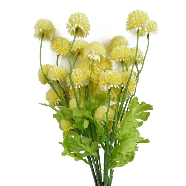 Leaf Pack of 6 x 50cm Dahlia Pompom Yellow Artificial Stem - Size: 6 x 50 cm - image 1