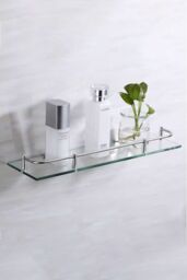 Living and Home 60cm Glass Shelf Tempered Glass 6MM Thick Storage Organizer Wall Mounted Bathroom in Silver - thumbnail 1