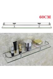 Living and Home 60cm Glass Shelf Tempered Glass 6MM Thick Storage Organizer Wall Mounted Bathroom in Silver - thumbnail 6