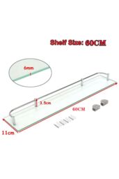 Living and Home 60cm Glass Shelf Tempered Glass 6MM Thick Storage Organizer Wall Mounted Bathroom in Silver - thumbnail 2
