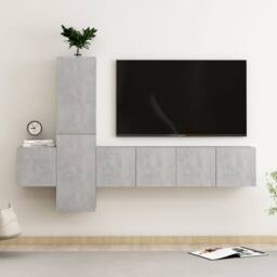 Berkfield Home Sturdy 5 Piece TV Cabinet Set Concrete Grey Engineered Wood - thumbnail 2