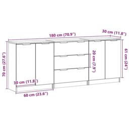 Berkfield Home Sideboards 3 pcs Old Wood 60x30x70 cm Engineered Wood in Brown - Size: 60 x 30 x 70 cm - thumbnail 9