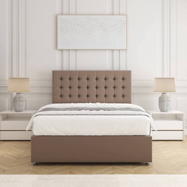 "BSSPOKE Isla Divan Bed Set Plush Velvet 24"" Headboard & Mattress No Drawers in Bronze - Size: Small Double" - image 1