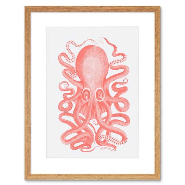 "Artery8 Wall Art Print Living Coral Octopus Art Black Framed 9x7 inch in Beige - Size: W7"" x H9""" - image 1