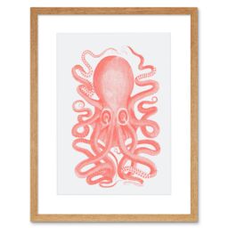 "Artery8 Wall Art Print Living Coral Octopus Art Black Framed 9x7 inch in Beige - Size: W7"" x H9""" - thumbnail 1