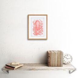 "Artery8 Wall Art Print Living Coral Octopus Art Black Framed 9x7 inch in Beige - Size: W7"" x H9""" - thumbnail 2