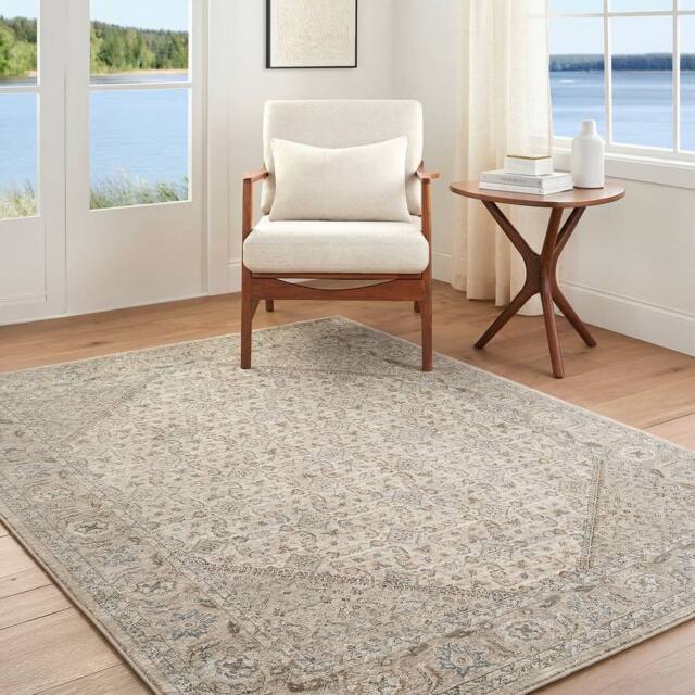 Livabliss Arda Vintage Taupe Brown Grey Green Traditional Boho Fringe Living Rug - Size: 200 cm x 290 cm - image 1