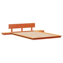 Berkfield Home Floor Bed Frame with Bedside Tables Wax Brown 120x200cm Solid Wood - Size: 120x200 cm - thumbnail 2