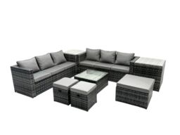 Fimous 9 Seater Patio Lounge Sofa Set with 2 Side Table 3 Footstools in Dark Grey - thumbnail 2