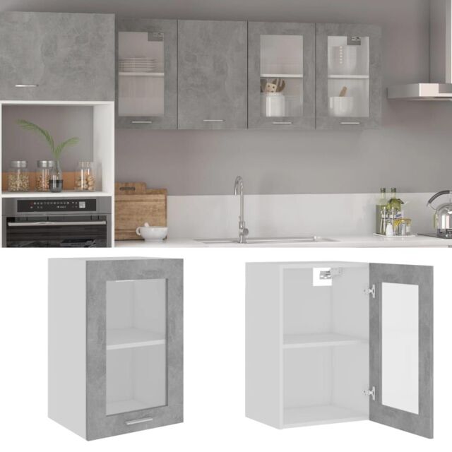 Berkfield Home Hanging Glass Cabinet Concrete Grey 40x31x60 cm Engineered Wood - Size: 40 x 31 x 60 cm - image 1