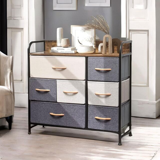 FURNOS 7 Fabric Drawer Bedroom Dresser Storage Organiser Brown - image 1