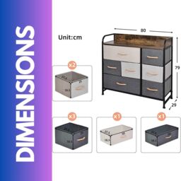 FURNOS 7 Fabric Drawer Bedroom Dresser Storage Organiser Brown - thumbnail 6