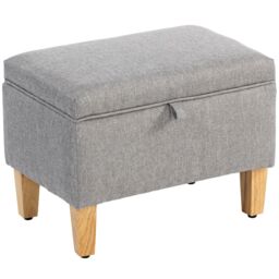 HOMCOM Linen Storage Ottoman Storage Box with Rubberwood Legs, Light Grey - thumbnail 2